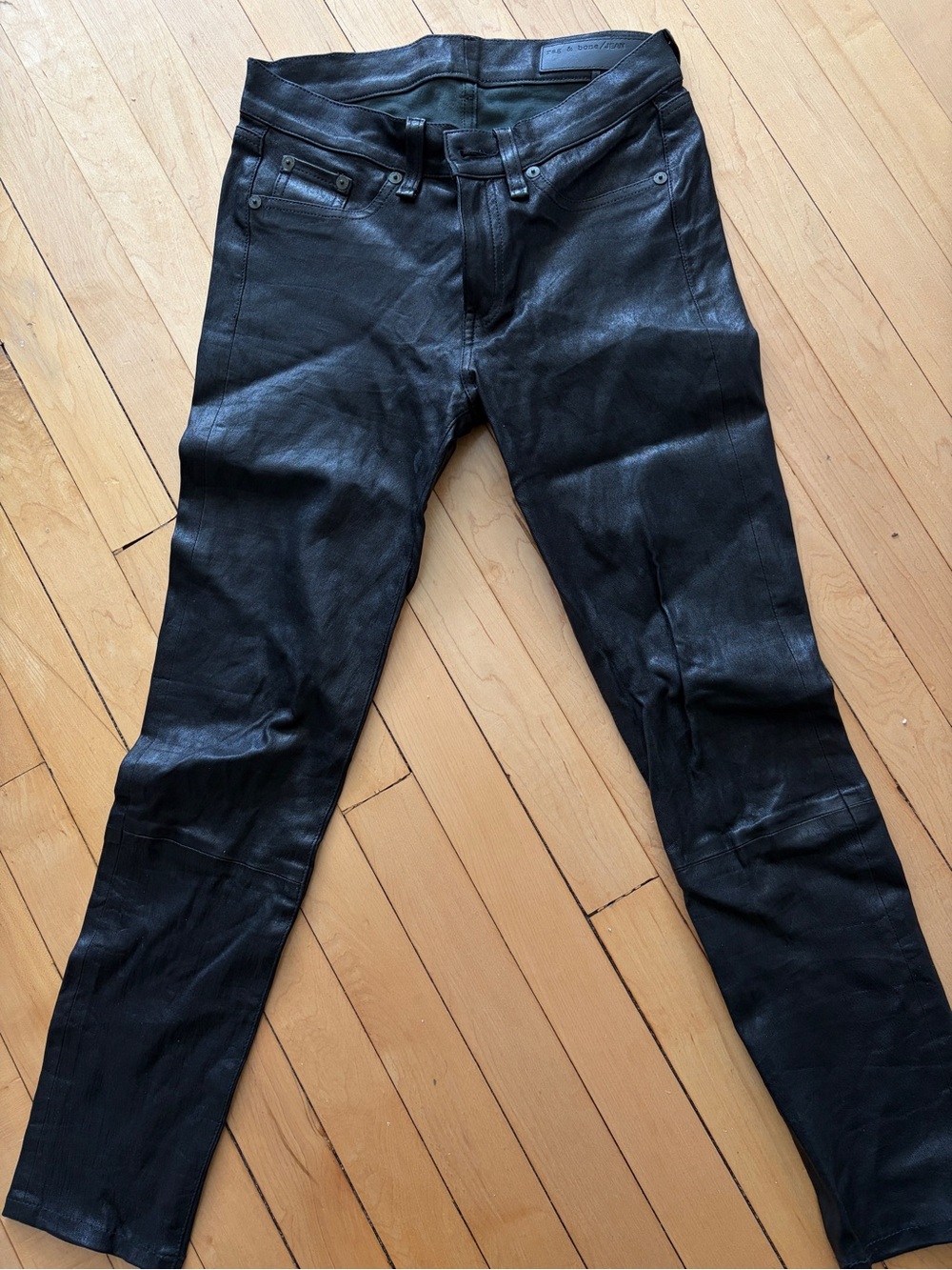 Rag & Bone Women’s Black Leather Jeans - Sleek Slim Fit size 27 (24 inch inseam)